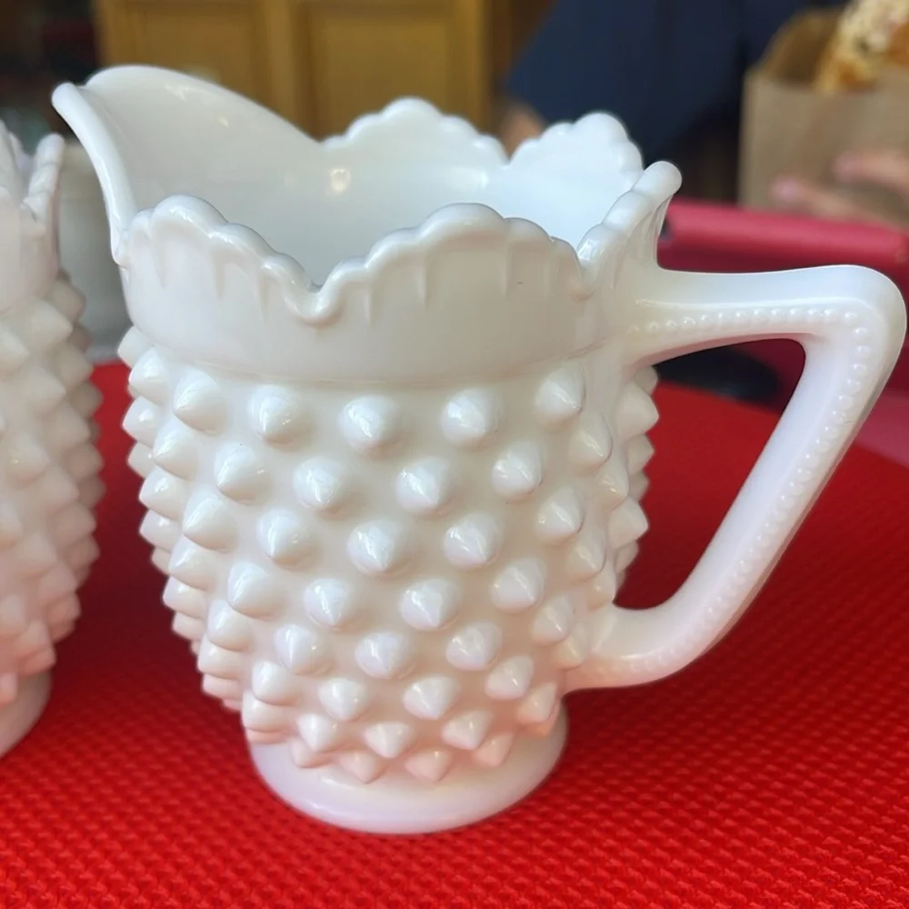 Fenton hobnail milk glass cream and sugar bowl with a lid( candy , cookie jar )